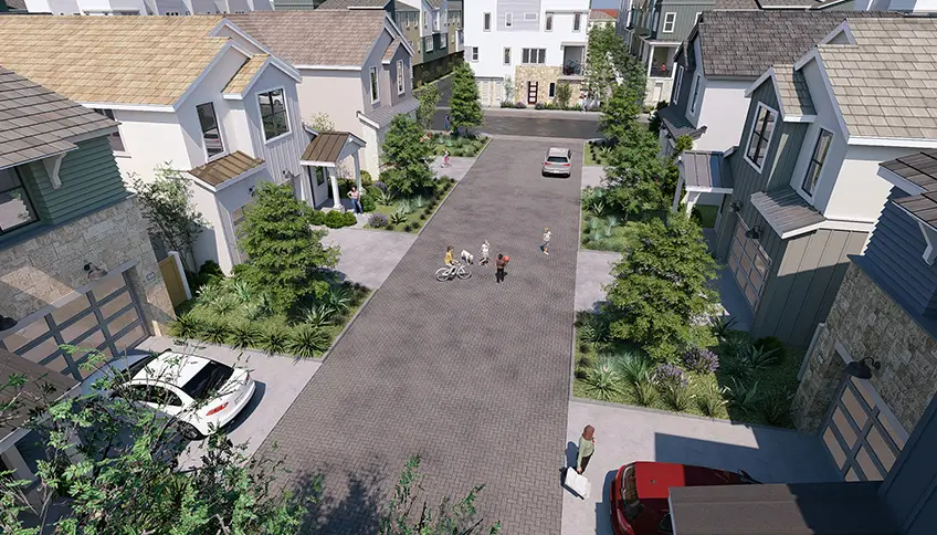 paved street in a residential neighborhood
