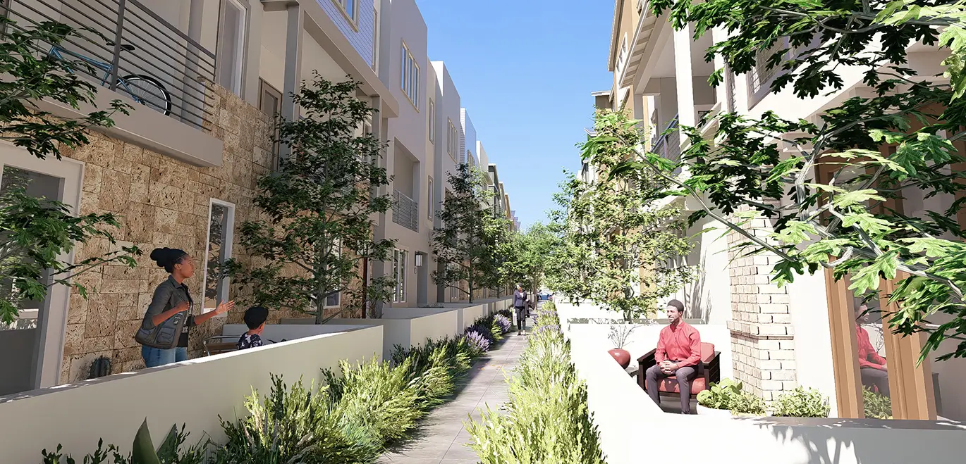Community grounds with sidewalks and lush landscaping